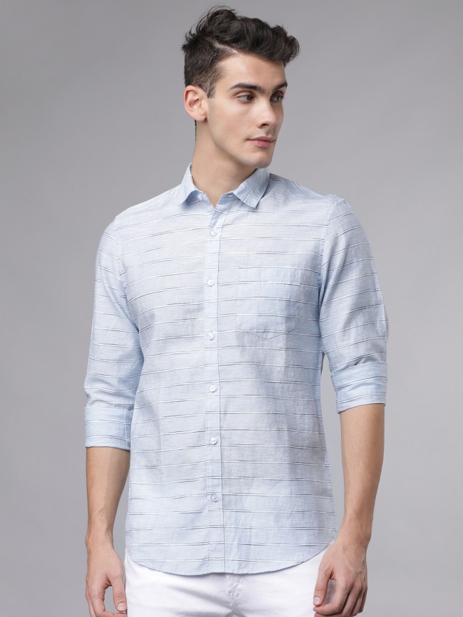 Buy Highlander Blue White Slim Fit Striped Casual Shirt For Men