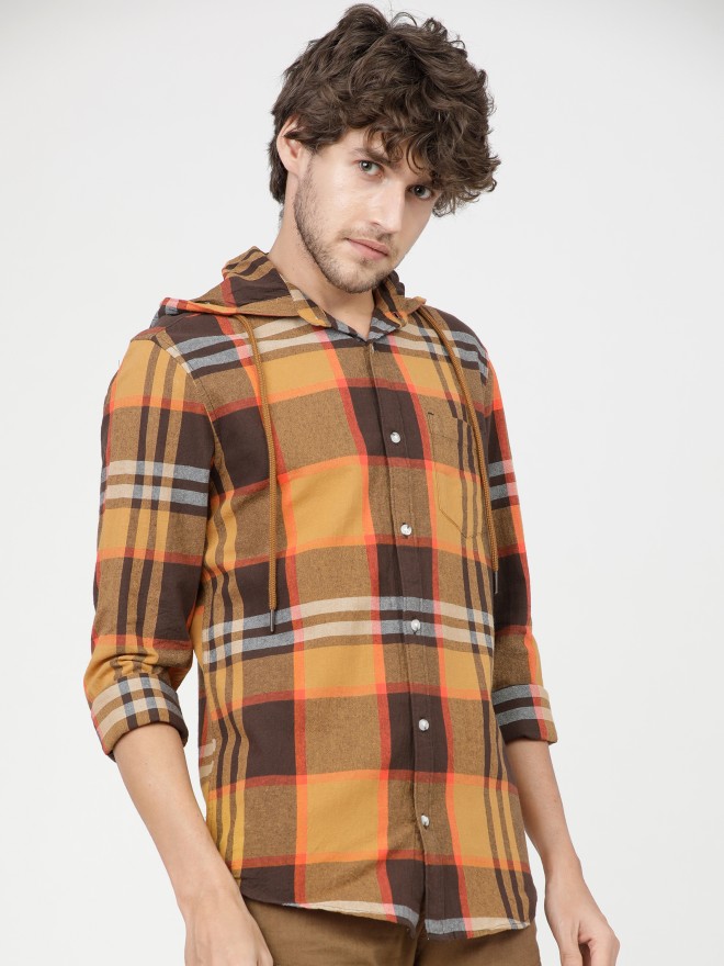 Buy Highlander Mustard Brown Slim Fit Checked Casual Shirt For Men