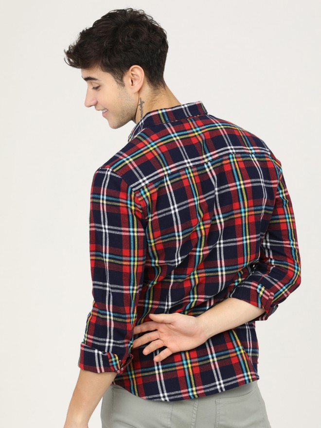 Buy Highlander Black Red Slim Fit Checked Casual Shirt For Men Online