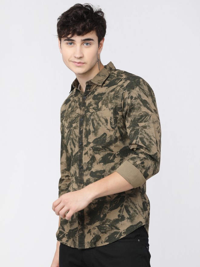 Buy Highlander Olive Slim Fit Printed Casual Shirt For Men Online At Rs