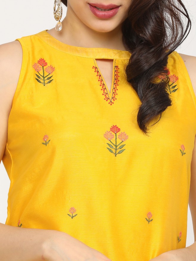 Buy Vishudh Yellow Ethnic Motifs Printed Straight Kurta With Palazzo