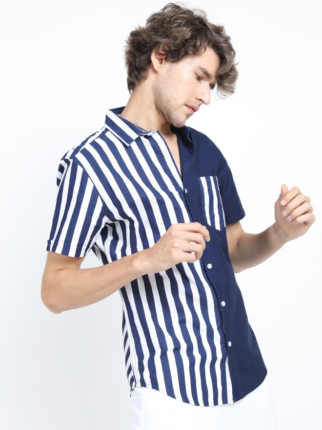 Buy Highlander Blue White Slim Fit Striped Casual Shirt For Men Online