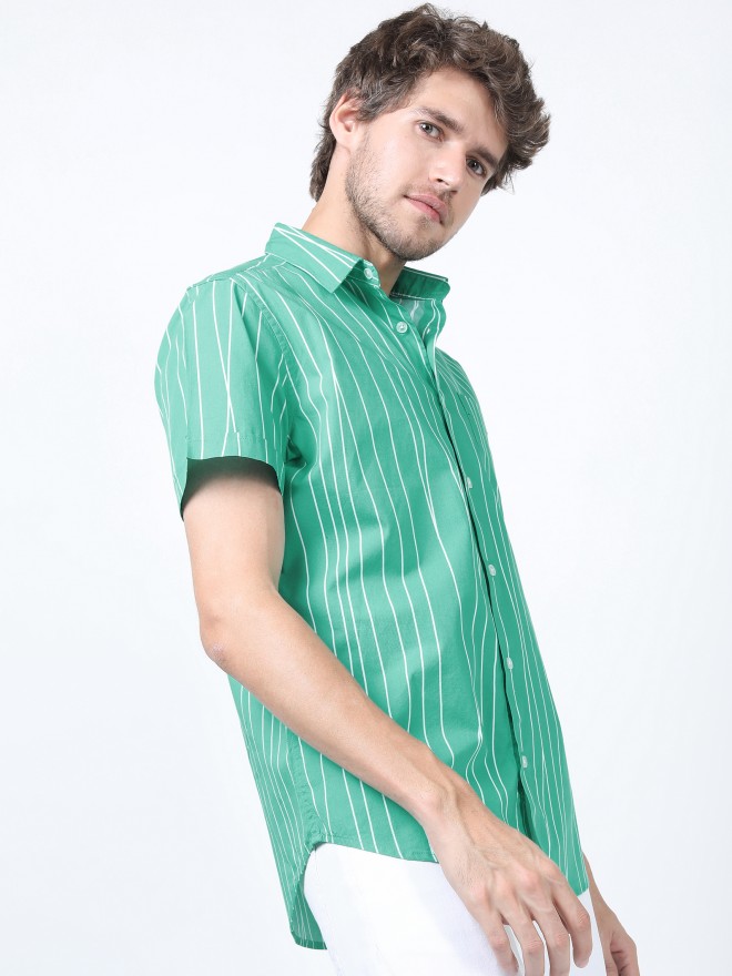 Buy Highlander Green Slim Fit Striped Casual Shirt For Men Online At Rs