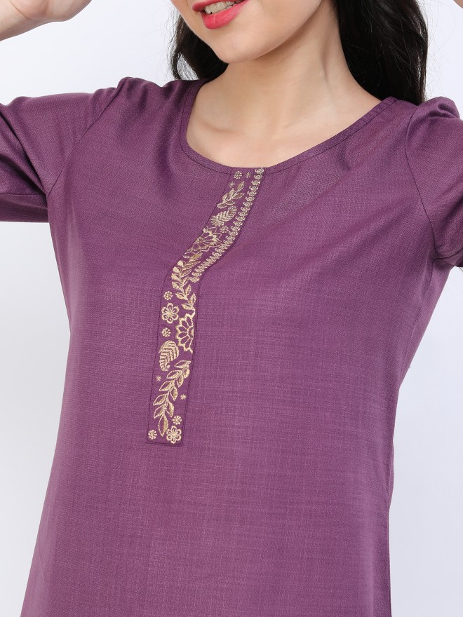 Buy Vishudh Purple Ethnic Motifs Straight Kurta With Trouser For Women