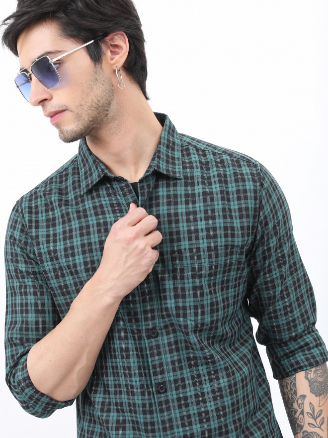 Buy Highlander Green Checked Slim Fit Casual Shirt For Men Online At Rs