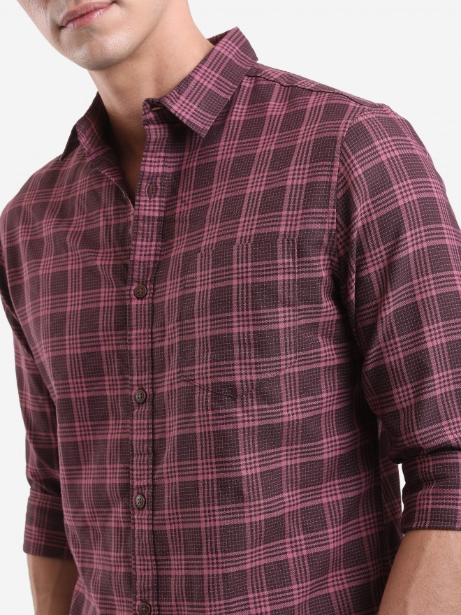 Buy Highlander Burgundy Checked Slim Fit Casual Shirt For Men Online At