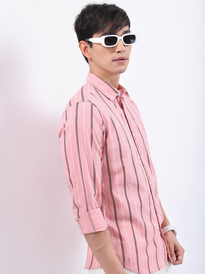 Buy Highlander Pink Striped Slim Fit Casual Shirt For Men Online At Rs