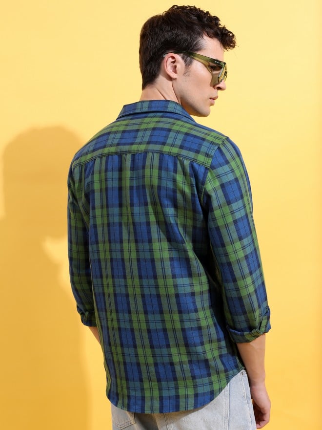 Buy Highlander Green Checked Slim Fit Casual Shirt For Men Online At Rs