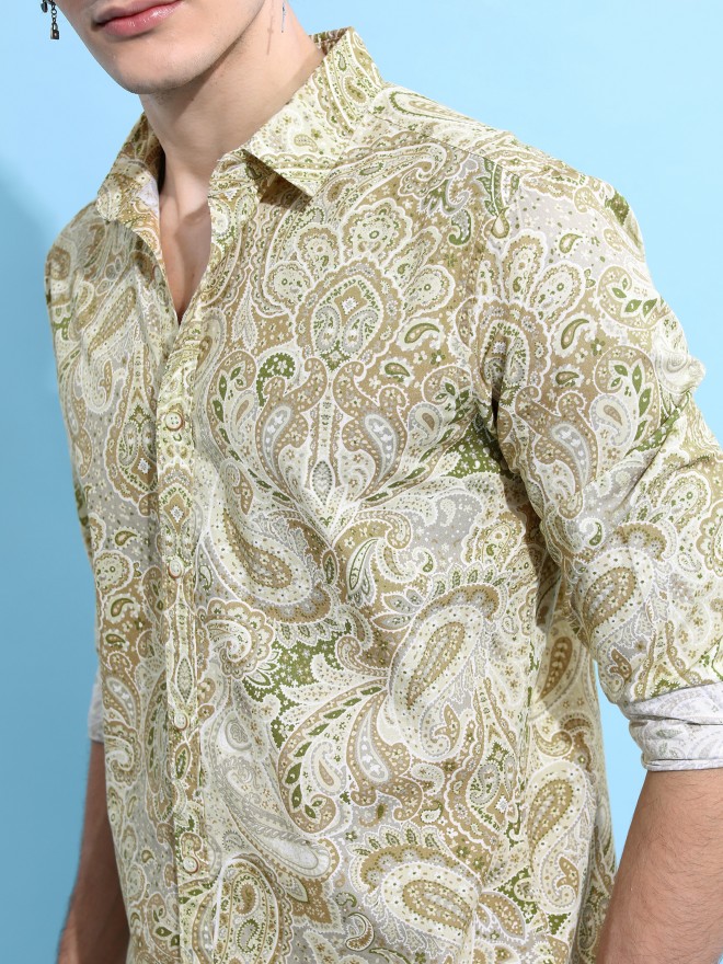 Buy Highlander Yellow Printed Slim Fit Casual Shirt For Men Online At