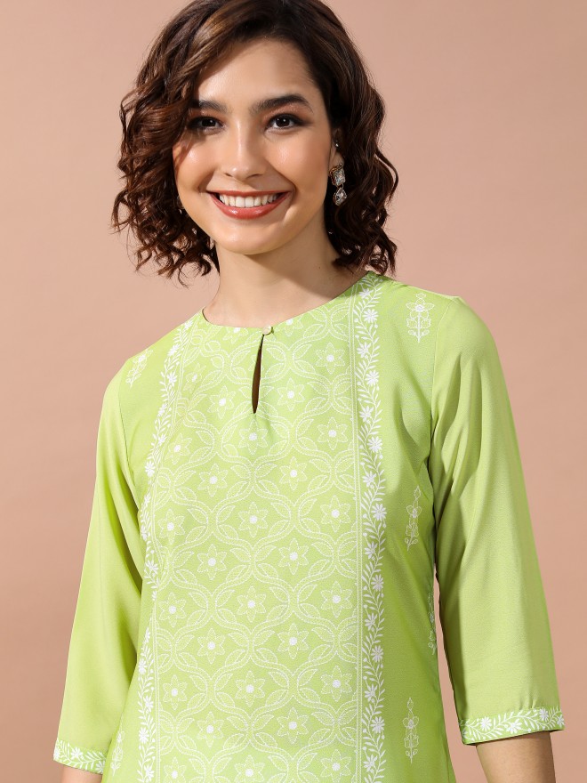 Buy Vishudh Lime Ethnic Motifs Straight Kurta For Women Online At Rs