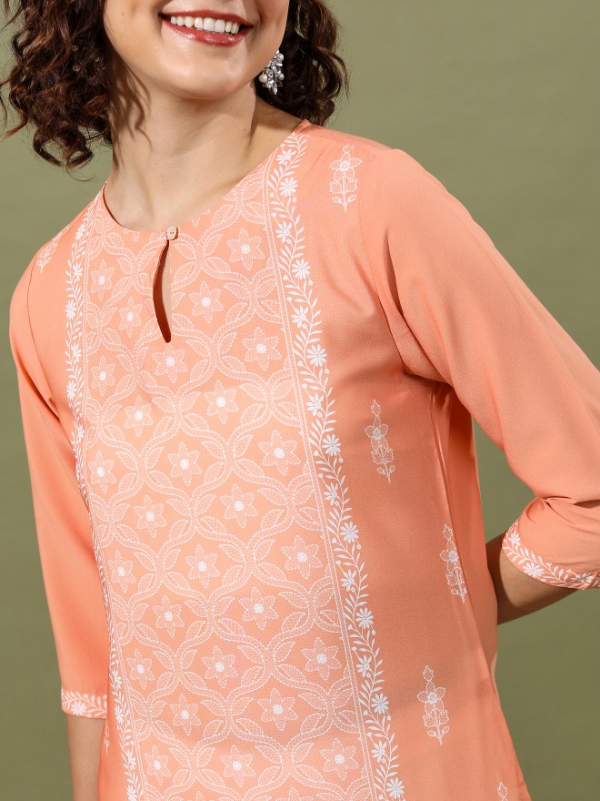 Buy Vishudh Peach Ethnic Motifs Straight Kurta For Women Online At Rs