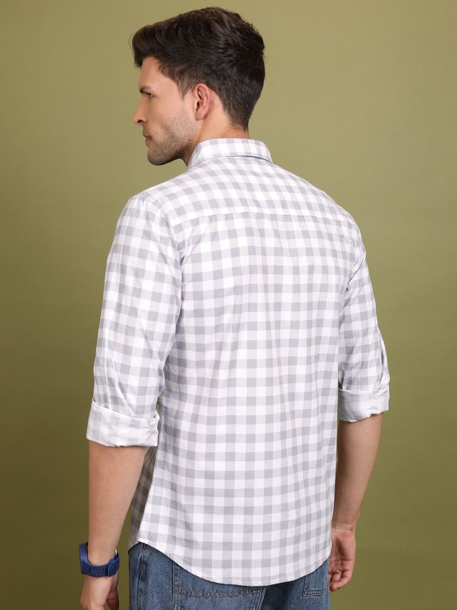 Buy Highlander Light Grey Checked Slim Fit Casual Shirt For Men Online