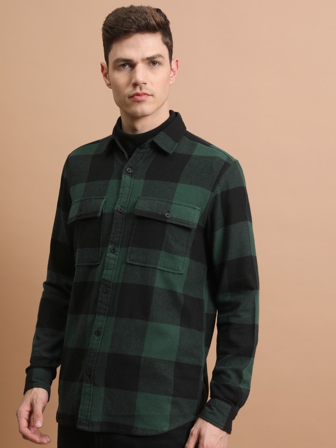 Buy Highlander Flannel Green Black Checked Relaxed Fit Casual Shirt For