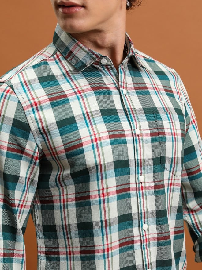 Buy Highlander Green Checked Slim Fit Casual Shirt For Men Online At Rs