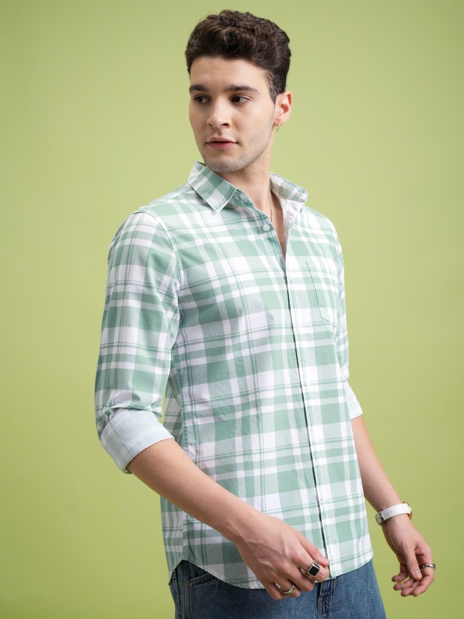 Buy Highlander Green Checked Slim Fit Casual Shirt For Men Online At Rs