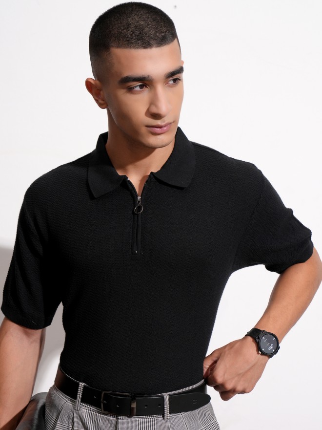 Buy Highlander Black Solid Polo Collar T Shirt For Men Online At Rs