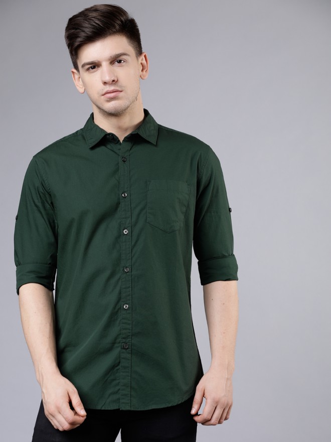 Buy Highlander Dark Olive Regular Fit Solid Casual Shirt for Men Online ...