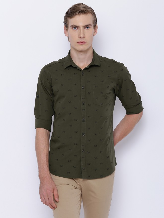 Buy Highlander Olive Slim Fit Printed Casual Shirt for Men Online at Rs ...