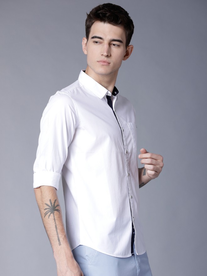 Buy Highlander White Slim Fit Solid Casual Shirt for Men Online at Rs ...