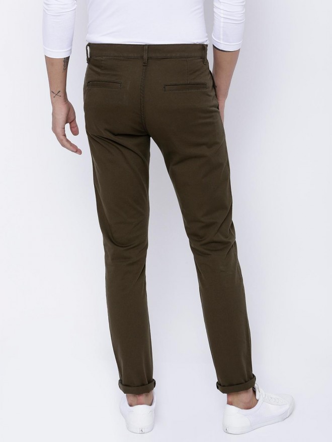 Buy Highlander Olive Green Slim Fit Solid Chinos for Men Online at