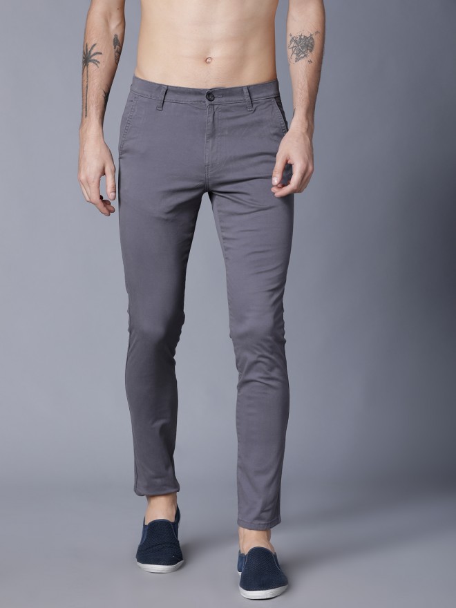 Buy Highlander Grey Slim Fit Solid Trousers for Men Online at Rs.849 ...