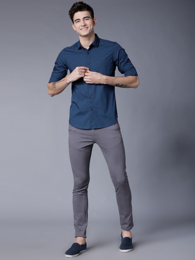 Buy Highlander Grey Slim Fit Solid Trousers for Men Online at Rs.849 ...