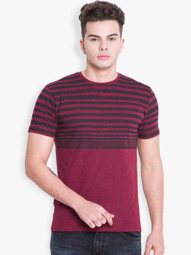 Buy Highlander Rust Striped Round Neck Cotton T Shirt For Men Online At