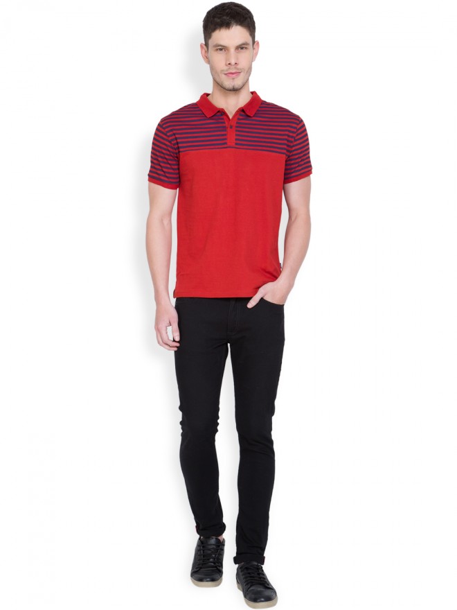 Buy Highlander HIGHLANDER Red Solid Polo Collar T-Shirt for Men Online ...