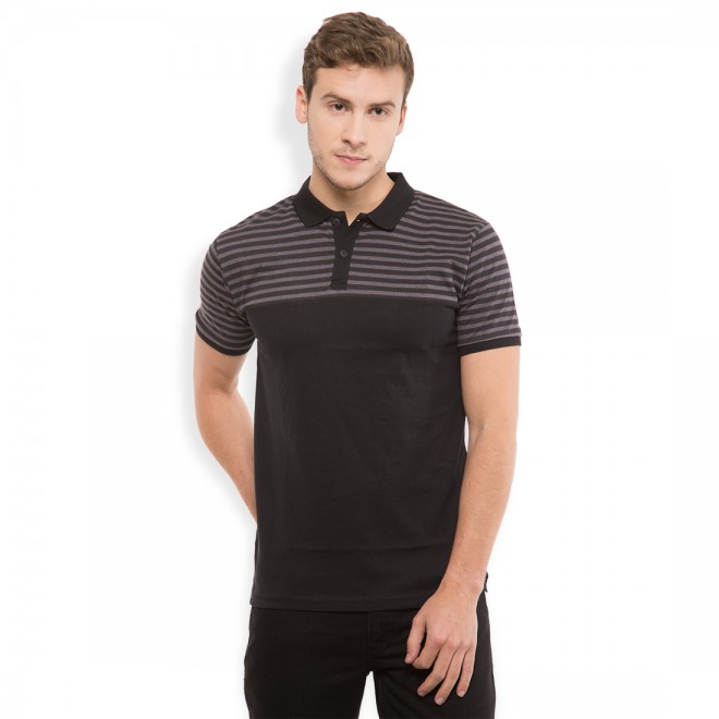 Buy Highlander HIGHLANDER Black & Grey Slim Fit Polo T-shirt for Men ...