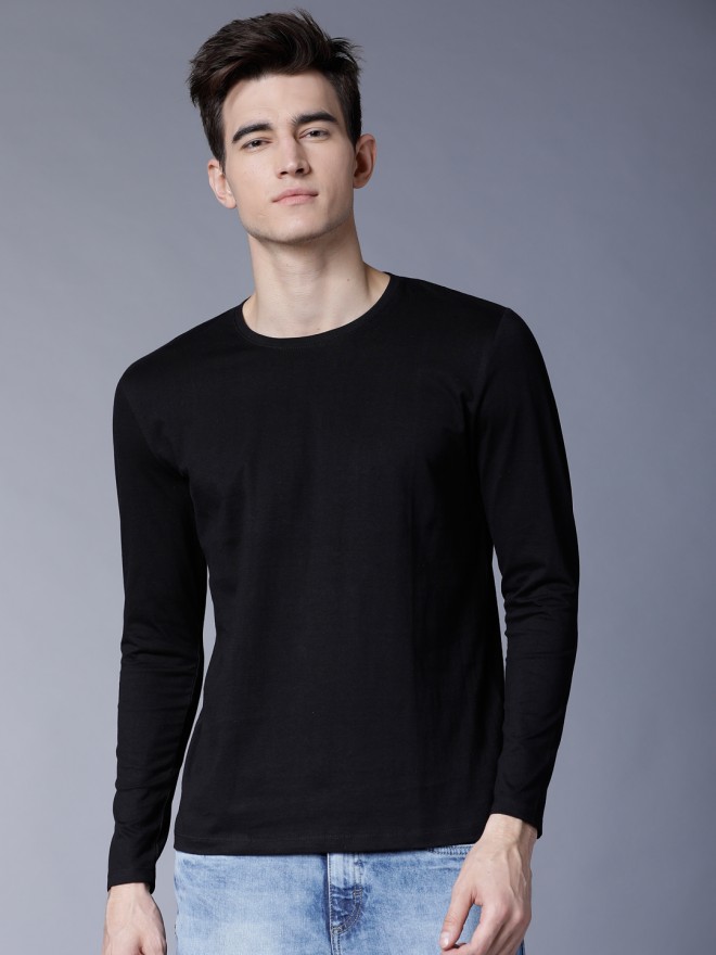 Buy Highlander Black Solid Round Neck Cotton T-shirt for Men Online at ...