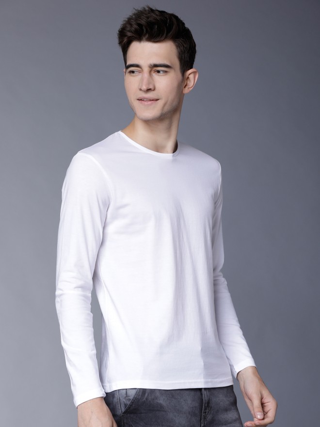 Buy Highlander White Solid Round Neck Cotton T-shirt for Men Online at ...