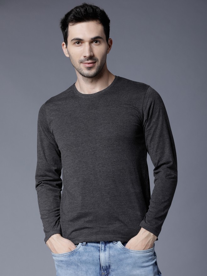 Buy Highlander Black Solid Round Neck Cotton T-shirt for Men Online at ...