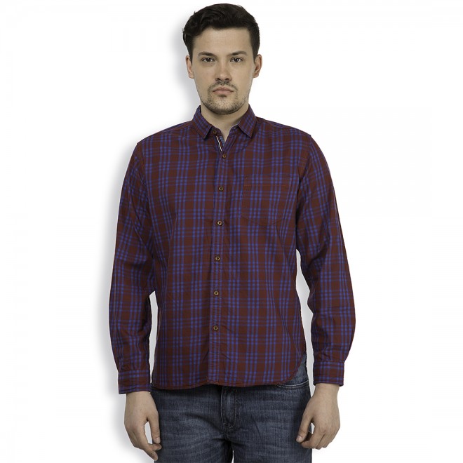 Buy Locomotive Maroon And Blue Regular Fit Checked Casual Shirt For Men