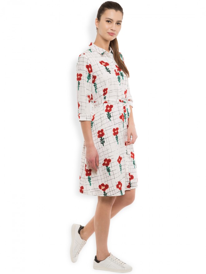 Buy Tokyo Talkies White Printed Flared Shirt Dress for Women Online at ...