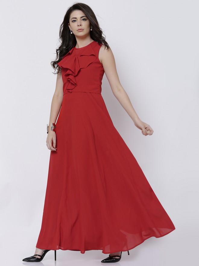 Buy Tokyo Talkies Red Solid Flared Maxi Dress For Women Online At Rs699 Ketch