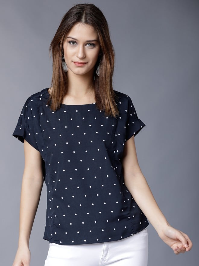 Navy polka dot store top women's