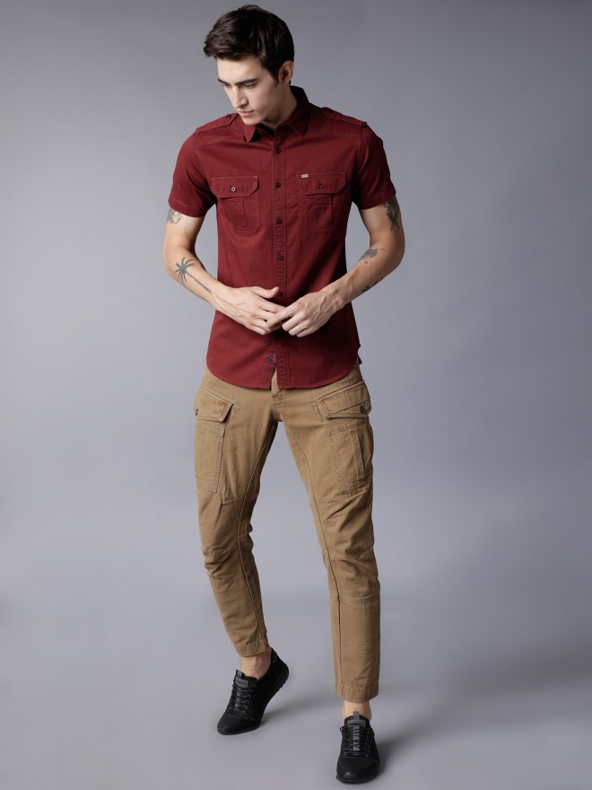 Buy Locomotive Maroon Slim Fit Solid Casual Shirt For Men Online At Rs