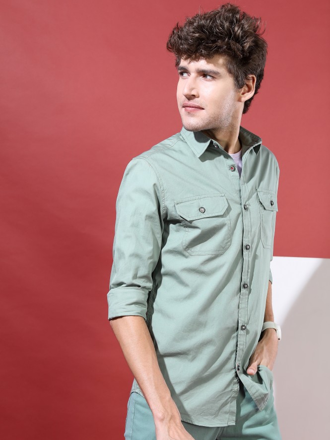Buy Highlander Green Slim Fit Solid Casual Shirt for Men Online at Rs ...
