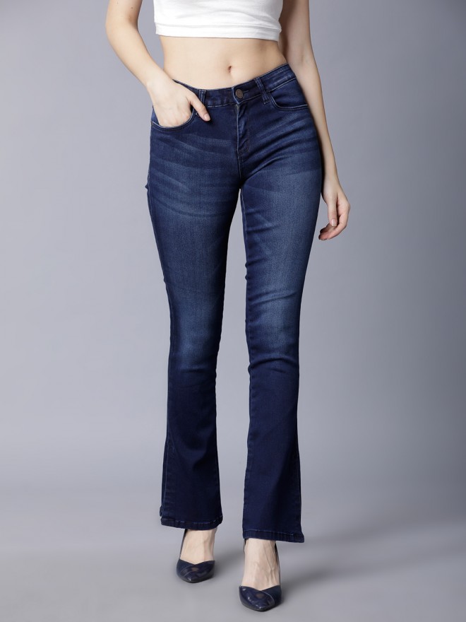 Buy Tokyo Talkies Navy Blue Bootcut Stretchable Jeans for Women Online ...