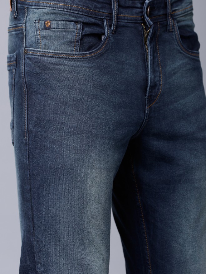 Buy Locomotive Navy Blue Tapered Fit Stretchable Jeans for Men Online ...