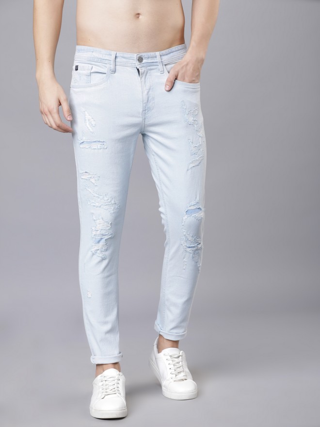 tapered light blue jeans