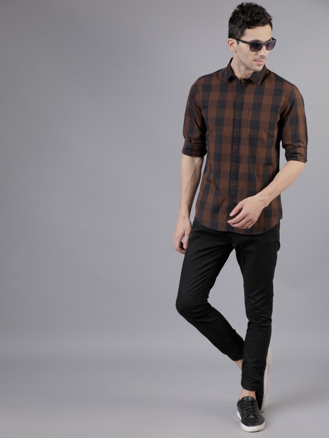 black brown slim fit dress shirt