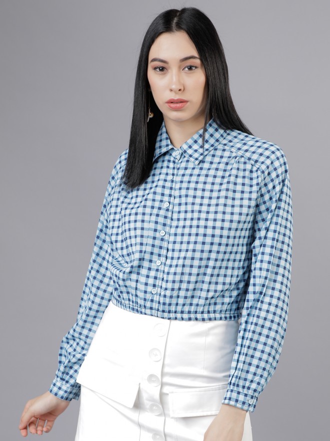 Buy Tokyo Talkies Blue Regular Fit Checked Casual Shirt for Women ...