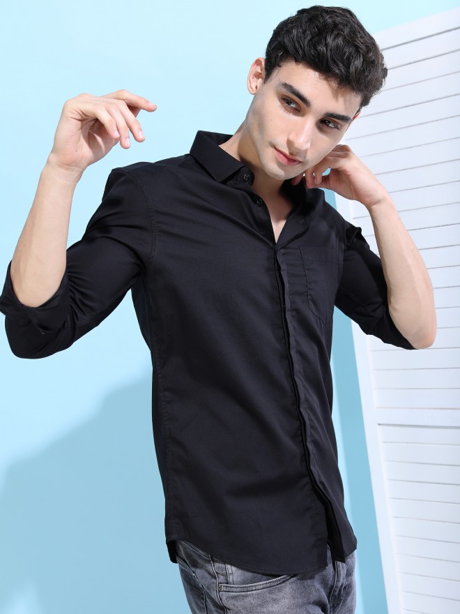 Buy Highlander Black Slim Fit Solid Casual Shirt for Men Online at Rs.494 -  Ketch