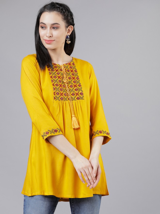 Buy Vishudh Mustard Yellow Embroidered Top for Women Online at Rs.907 ...