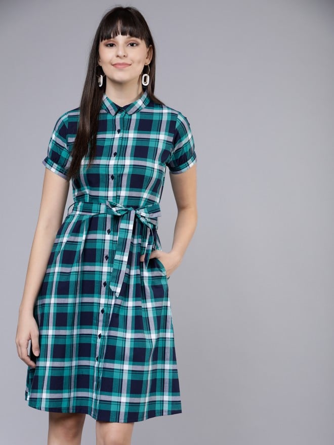 Blue check dress outlet womens