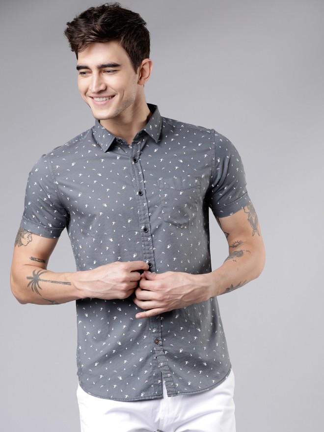 Buy Locomotive Grey Slim Fit Printed Casual Shirt for Men Online at Rs ...