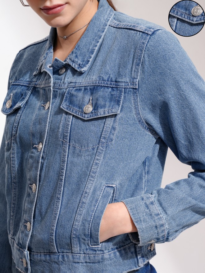 Tokyo Talkies Women Blue Denim  Jackets 