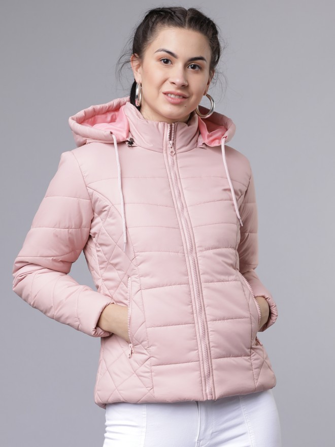 blue and pink puffer jacket