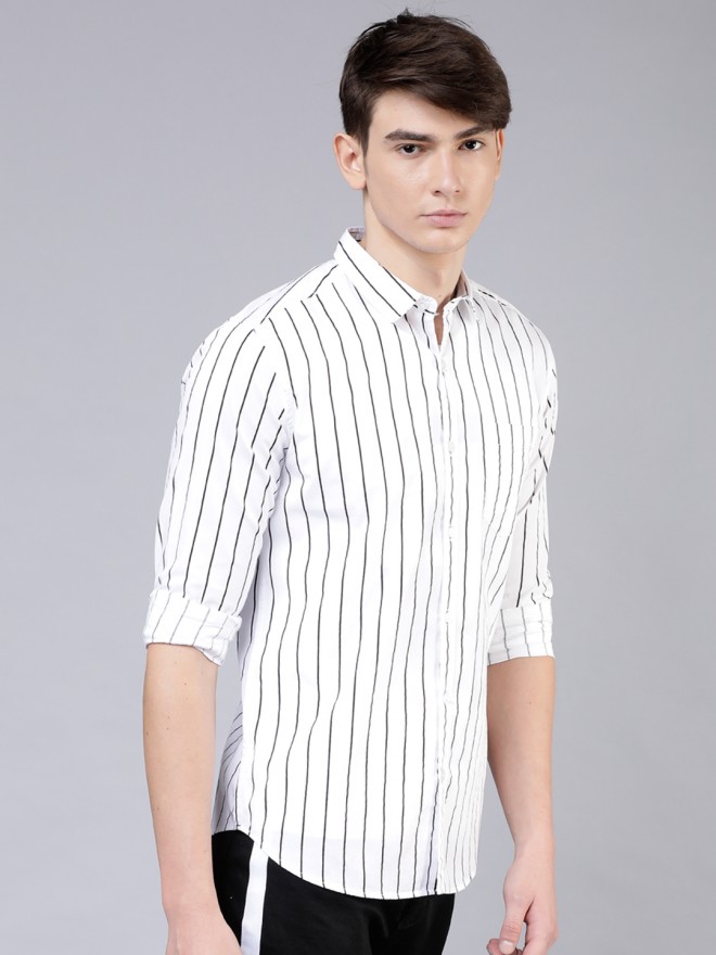 Buy Highlander White & Black Slim Fit Striped Casual Shirt for Men ...